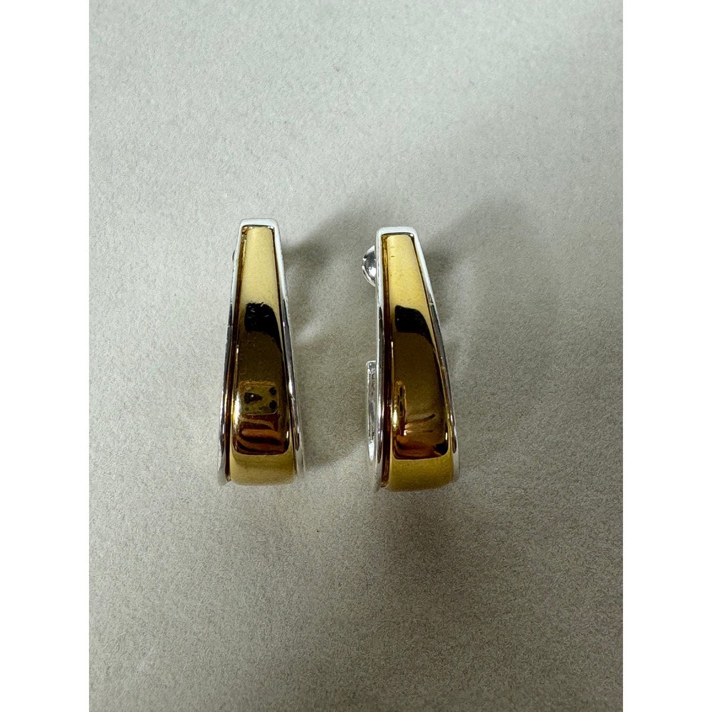 Hoop Earrings Women OS Gold Silver Two Tone Screw Back Vintage Style Office Chic